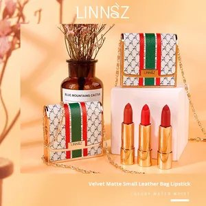 LINNSZ 3 1 Makeup <strong>Cosmetics</strong> Custom Waterproof Sweatproof Matte Neutral High Quality <strong>Manufacturer</strong> Lipstick Leather Bag Lipstick - Product Image 1