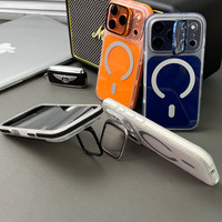 Luxe magnetische telefoonhoes voor iPhone 17 16 15 14 Pro Max met verborgen glazen lensfoliehouder en standaard