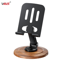 Support de téléphone rotatif à 360° de qualité supérieure avec base en bois, support de tablette réglable et pivotant pour bureau à domicile