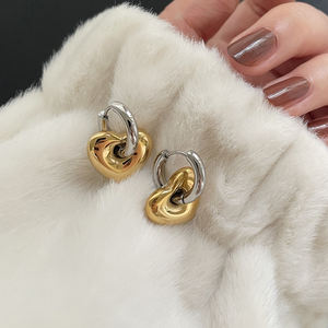 Pendientes de aro de joyería de moda de acero inoxidable diseño de corazón pendientes de aro gruesos pendientes de doble propósito - Product Image 2