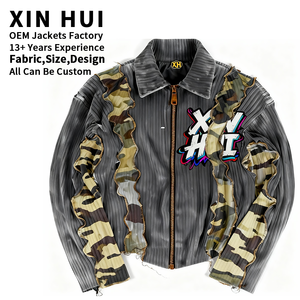 Vente <span class=keywords><strong>en</strong></span> gros d'usine 2026 OEM Logo personnalisé <span class=keywords><strong>Veste</strong></span> plissée <span class=keywords><strong>grise</strong></span> délavée <span class=keywords><strong>Veste</strong></span> camouflage déstructurée pour <span class=keywords><strong>homme</strong></span> avec ourlet à volants Style streetwear - Product Image 1