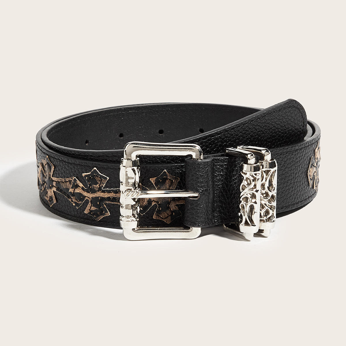 Black belt with Leopard print cross-103cm