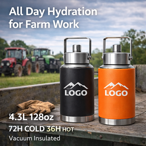 Grande gourde isotherme 128 oz en acier inoxydable, conteneur d'eau robuste pour le travail extérieur, le camping, la ferme, l'hydratation, OEM - Product Image 1