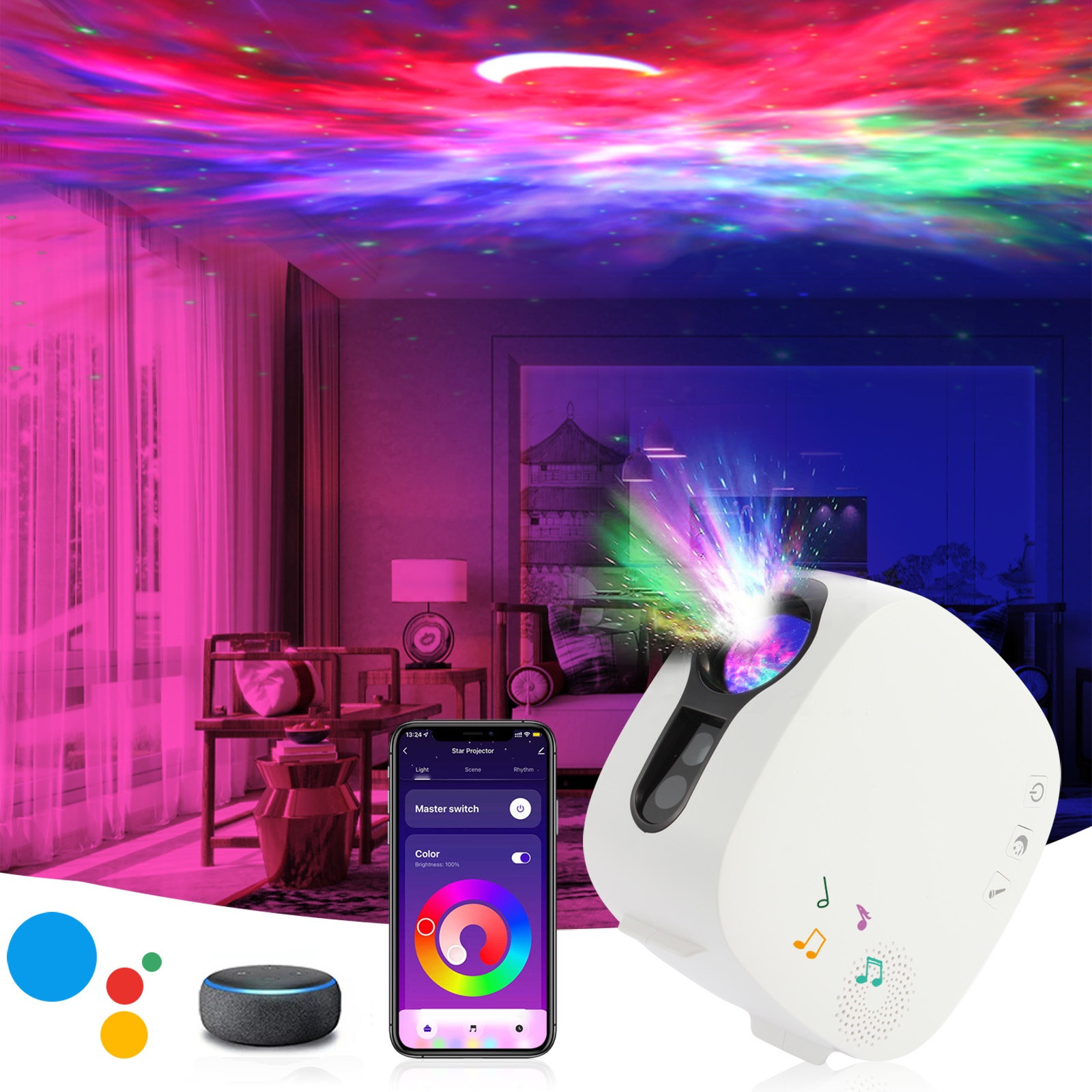 wifi smart star projector Led laser galaxy projector music night light starry sky moon wireless App control decor table lamp