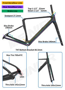 Nouveau cadre de vélo de gravier en carbone avec boîte à outils, cadre de vélo de route en carbone léger avec frein à disque, axe traversant 142x12mm UDH - Product Image 5