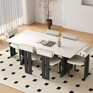 Mesa de comedor rectangular minimalista moderna de madera maciza, color blanco y negro, con estructura estable de madera de fresno para comedor. - Product Image 3