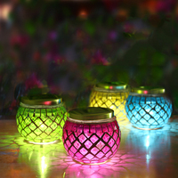 Lot de 4 lanternes solaires en mosaïque aquamarine, lumière IP44, étanche, en verre mosaïque, lampe de table solaire pour décoration extérieure de jardin et de patio