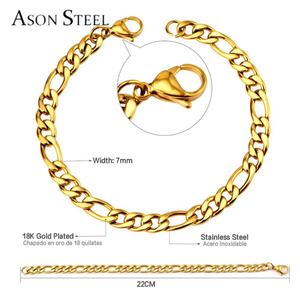 Bracelet chaîne en acier inoxydable plaqué or 18 carats pour homme, largeur 7 mm, prix de gros - Product Image 2