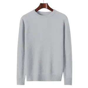 Blusa de tricô de caxemira manga longa moda gola redonda 100% pura roupas de inverno para homens pulôver padrão de lã merino