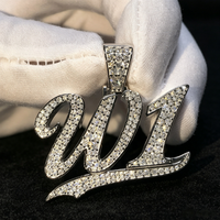 Pendentif Hip Hop personnalisé en moissanite, lettre ou numéro W1, avec passant, entièrement serti, en argent 925, moissanite GRA VVS, pour chaîne cubaine