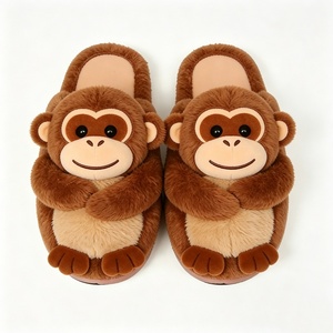 Chaussons personnalisés en forme de singe 3D, Chaussons d'intérieur mignons en fourrure de singe, Chaussons d'intérieur à enfiler en forme d'animal singe - Product Image 1