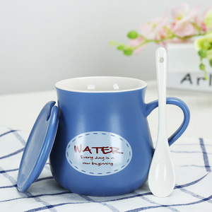 Mug en céramique à large base avec couvercle et cuillère, tasse à café créative pour usage quotidien - Product Image 3