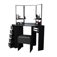 Coiffeuse de table de toilette avec tabouret, flambant neuf, noir mdf, espace à miroir de maquillage