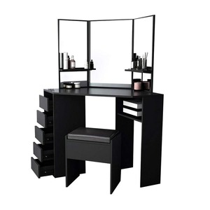 Top Rated Mdf <strong>Black</strong> Mirror Drawer Makeup <strong>Vanity</strong> <strong>Table</strong> Dressing <strong>Table</strong> with Stool - Product Image 1