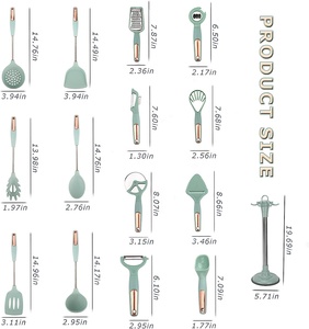 Lot de 15 spatules en acier inoxydable avec poignées Ustensiles de cuisine en silicone antiadhésifs avec support - Product Image 2