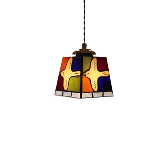 Japanese Retro Style Peace Dove Colored Glass Pendant Light Square E26 LED Single Head Home Decor Lighting - Product Image 5