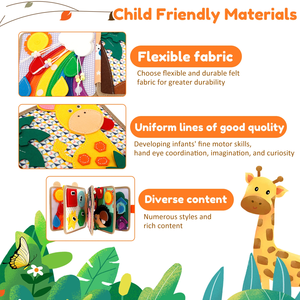 Jumon Hot Sale Montessori Yellow Eco-friendly Giraffe Quiet Busy <b>Board</b> Book for Fine Motor Skills Learning Early Education JBK-8 - Product Image 6