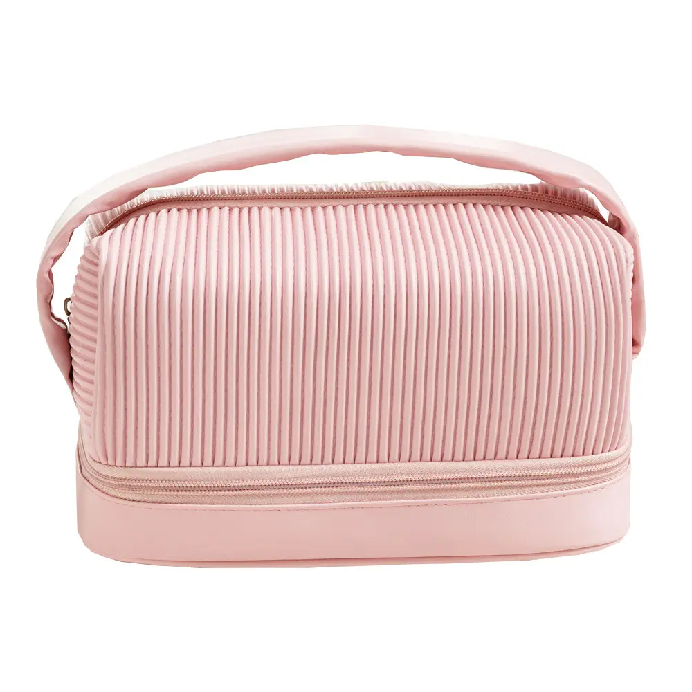 Nouvelle arrivée sac de maquillage blanc en cuir PU sac à main de voyage de grande capacité sac cosmétique avec poignée pour les femmes