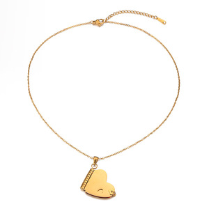 Collier en acier inoxydable vierge pour gravure, nouveau modèle pour couple, plaqué, avec pendentif cœur diamant romantique ouvrable - Product Image 5