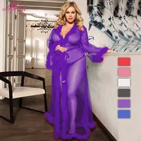 Sexy Mesh Fur Robe, Purple Transparente, Custom, Big Size