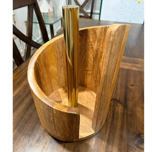 Portarrollos de Papel de Cocina de Madera para Encimera con Base Redonda y Soporte de Hierro - Product Image 3