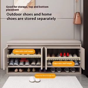 Sgabello Moderno Semplice in Legno Massello per Cambio Scarpe, Mobiletto Basso Integrato, <span class=keywords><strong>Scarpiera</strong></span> Piccola Antipolvere per Ingresso Soggiorno - Product Image 2