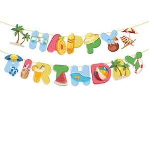 Hawaiian Beach Party Paper <b>Banner</b> Set Colorful Cartoon Flags Birthday Decoration 17.5cm Triangular Shape - Product Image 2
