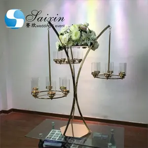 Neuer großer Metall blumen ständer des Hochzeits mittelstücks mit hängendem Kerzenhalter mit drei Zweigen