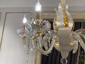 Lustre élégant en cristal de style français Lampes suspendues en <span class=keywords><strong>tube</strong></span> de verre populaires Éclairage à ampoule LED inclus-Installation de projet - Product Image 4
