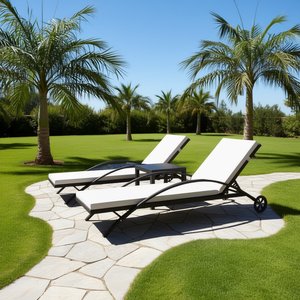 Tumbonas Modernas de Ratán Sintético Negro con Mesa, Muebles de Exterior, Diseño Reclinable y Acolchado - Product Image 2