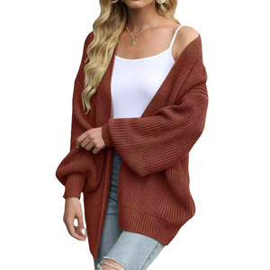 Women's Lantern Sleeve Chunky Knit Cardigan V Neck Loose Solid Color Sweater Coat Autumn Winter Fashion Outerwear - Product Image 3