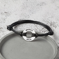Bracelets à breloques circulaires en or 18 carats avec gravure personnalisée, bracelet en acier inoxydable avec anneau rond gravé personnalisé, cordon réglable