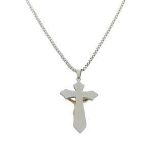 Men's <b>Titanium</b> Steel Cross Pendant Gold Jesus Crucifix Everyday Wear Necklace 120180 - Product Image 2