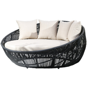 سرير استرخاء خارجي محمول من الراتان، أريكة للشرفة والتراس، كرسي استلقاء كبير مستدير - Product Image 5