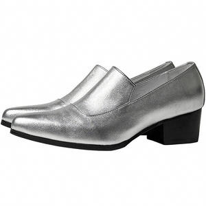 Men's 5CM Height Increasing High Heel <b>Ankle</b> <b>Boots</b> 2026 Niche New <b>Silver</b> Pointed Toe Full Genuine Leather Fashion <b>Boots</b> - Product Image 4