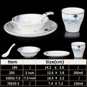 Bán Sỉ Bộ Đồ Ăn Tối Bằng Nhựa In Hình Lá Sen Và Chuồn Chuồn Bộ Bát Đĩa Melamine Trung Quốc Màu Trắng - Product Image 5