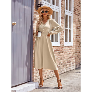 Di alta qualità nuovo autunno donna donna manica lunga <span class=keywords><strong>elegante</strong></span> chemise moda Casual tinta unita abiti Midi - Product Image 2