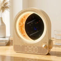 Despertador con Luz de Amanecer, Base de Madera, Alimentación USB, Luz 3D de Luna y Meteoro, con Doble Alarma, 10 Sonidos Naturales y Función de Repetición, Marca Privada
