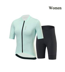 Combinaison de cyclisme pour femme à manches courtes unie avec logo personnalisé, maillot respirant à fermeture éclair intégrale et short de cyclisme rembourré en gel pour vélo de route - Product Image 2