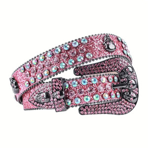 Cinturón de mezclilla occidental para hombres y mujeres de moda con remaches de cintura de diamantes de imitación ostentosos de cristal de alta calidad con hebilla de aleación - Product Image 4