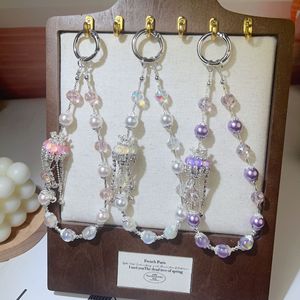 Luxueux haut de gamme cristal perle Bracelet dragonne corde courte lanière avec clip coque de téléphone porte-clés pendentif à la mode - Product Image 2