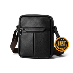 Men's <b>Black</b> PU Large Chest Shoulder Cross Body <b>Bag</b> Square Shape Zip Classic Style Durable Daily Use Single Strap Lichee Pattern - Product Image 1