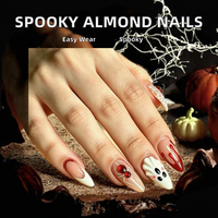 Faux ongles à presser en amande, motif fantôme araignée et goutte de sang pour Halloween, pour salon de manucure