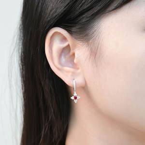 Nueva llegada: Pendientes de aro colgantes de oro blanco macizo de 18 quilates con rubí rojo vivo natural y diamantes, estilo eduardiano, para mujer. - Product Image 3