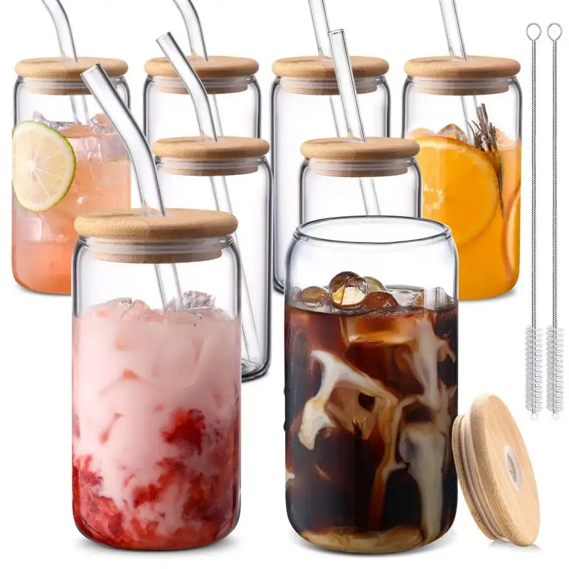 كوب زجاجي للشرب من العصير 16 أونصة من أفضل المنتجات مبيعًا مزود بشفاط وغطاء