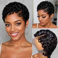 Perruque YWhair Chioma pour coupe pixie, perruque courte en dentelle frontale, cheveux vierges noirs, base en dentelle sans colle, densité 180%, 100% cheveux Remy avec baby hair