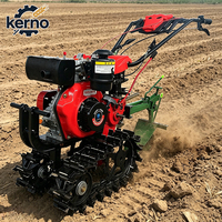 Mesin Pengolah Tanah Sawah Crawler 9hp Diesel Self-propelled Tracked Rotary Cultivator Double Chain Rail Lebar Kerja 49cm