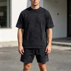 เสื้อยืดผู้ชายขายส่ง ล้างสีแบบแอซิดวอช คุณภาพสูง ผ้าฝ้าย 100% แขนสั้นแบบลำลอง ปักโลโก้ พิมพ์ลาย DTG - Product Image 1