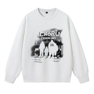 Felpa Casual in cotone pesante da uomo con girocollo a maniche lunghe nuovo stile Pullover <span class=keywords><strong>senza</strong></span> <span class=keywords><strong>cappuccio</strong></span> nero stampa con etichetta di moda - Product Image 3