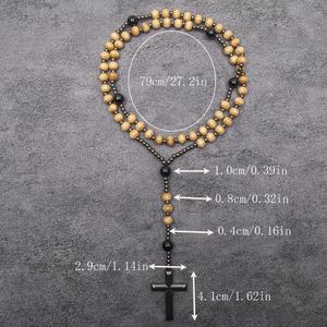 패션 Hemu 나무 구슬 적철광 십자가 종교 여성의 목걸이 펜던트 긴 묵주 목걸이 - Product Image 5